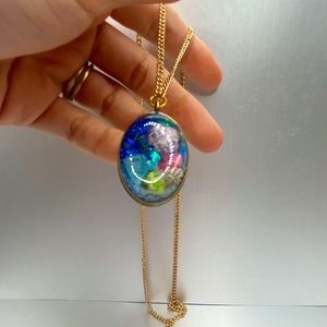 13 inch Gold Necklace Ocean Blue Seashell/Nautical/Beachy Handmade Necklace